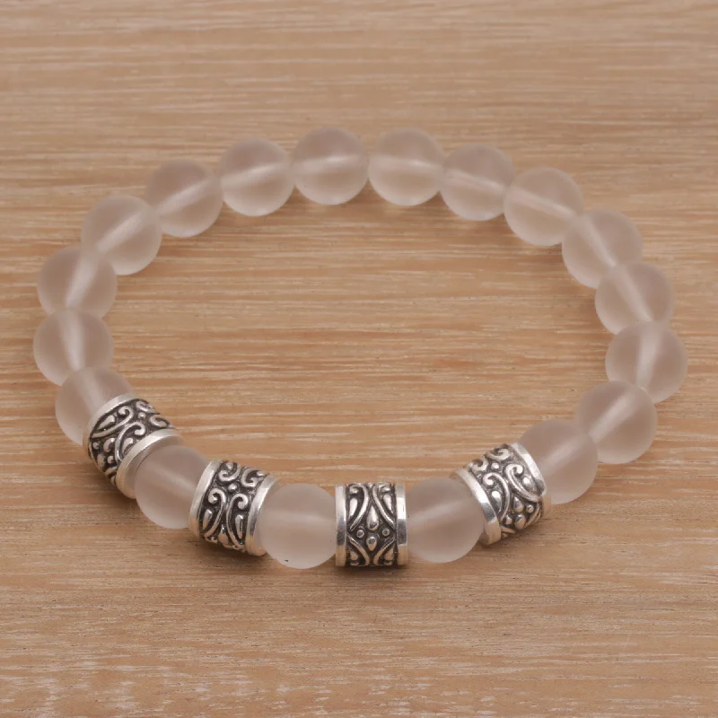 Women’s diamond bracelets-Complete Quartz with Sterling Silver Beaded Stretch Bracelet