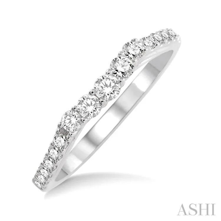 Women’s double band engagement rings-3/8 Ctw Round Cut Diamond Wedding Band in 14K White Gold