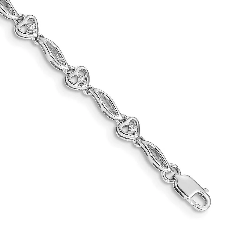 Women’s cuff bangles-Curata 14k White Gold Polished Diamond Love Heart Bracelet