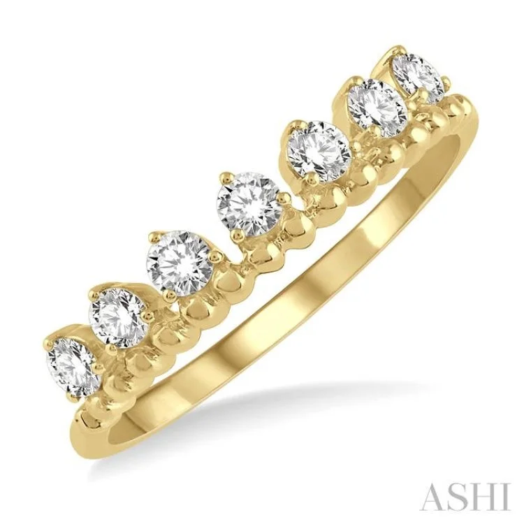 Women’s engagement rings with baguette diamonds-1/3 ctw Lined Circular Mount Round Cut Diamond Fashion Stackable Band in 14K Yellow Gold