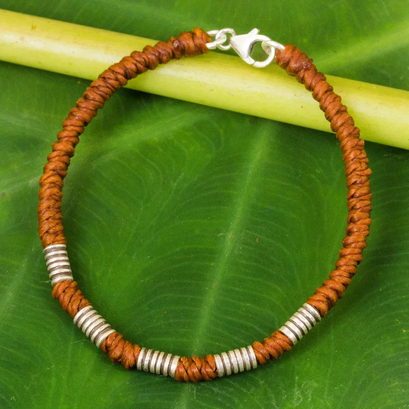 Women’s charm bangle bracelets-Beautiful Jungle in Rust Handmade Wristband Braided Bracelet from Thai Artisan