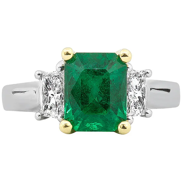 Women’s vintage diamond engagement rings-Gems of Distinction Collection's Platinum & 18k Yellow Gold 2.20ct Emerald & .72ctw Diamond Ring