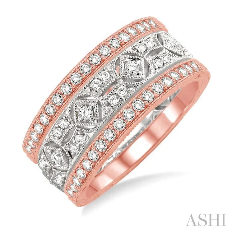 Women’s custom engagement rings-1/2 Ctw Round Cut Diamond Triple Band Set in 14K White and Rose Gold