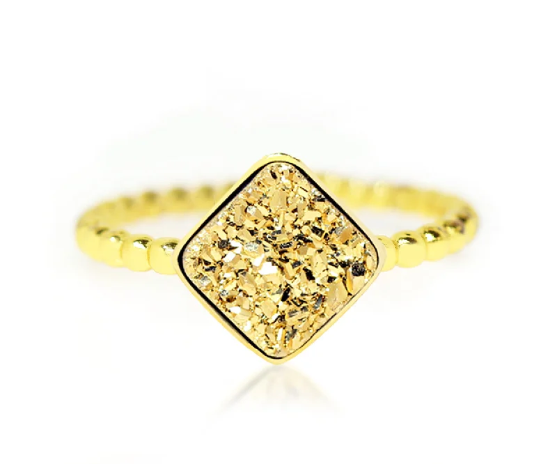 Women’s custom engagement rings-Small Square 18k Gold Druzy Ring