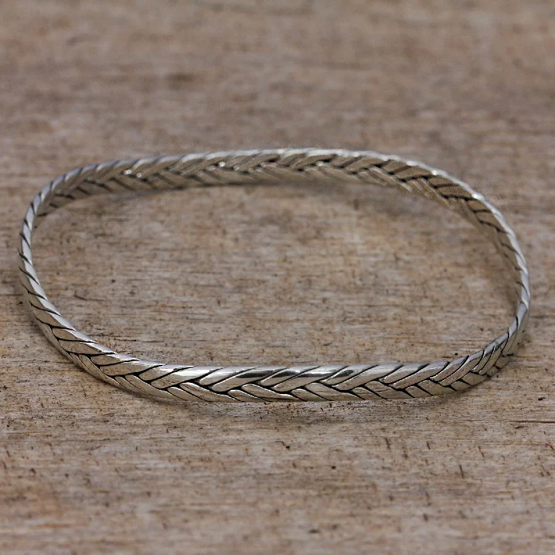 Women’s silver cuff bracelets-Braided Roundup Braided Round Sterling Silver Bangle Bracelet