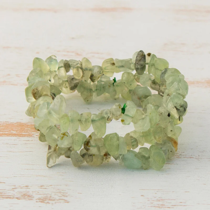 Women’s friendship bracelets-Sage Trio Prehnite Chip Beaded Stretch Bracelets (Set of 3)