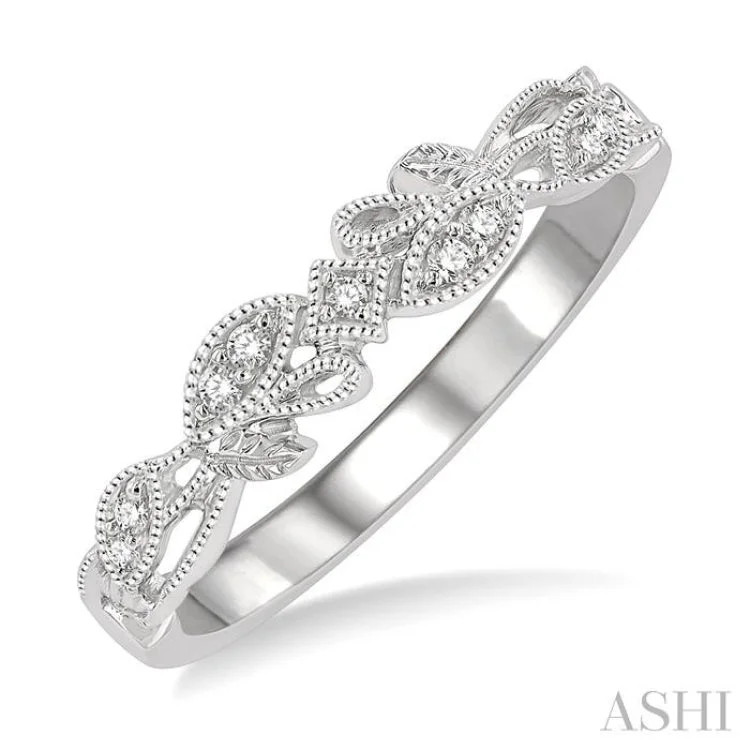 Women’s personalized engagement rings-1/20 ctw Leaf Lattice Round Cut Diamond Wedding Band in 14K White Gold