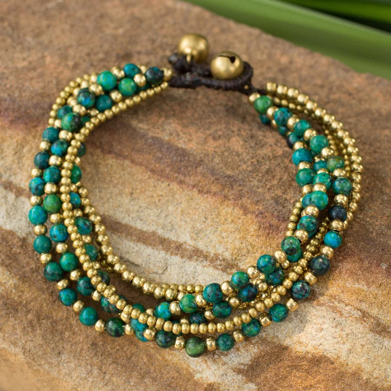 Women’s intertwined bracelets-Evergreen Joy Brass and Serpentine Beaded Bracelet