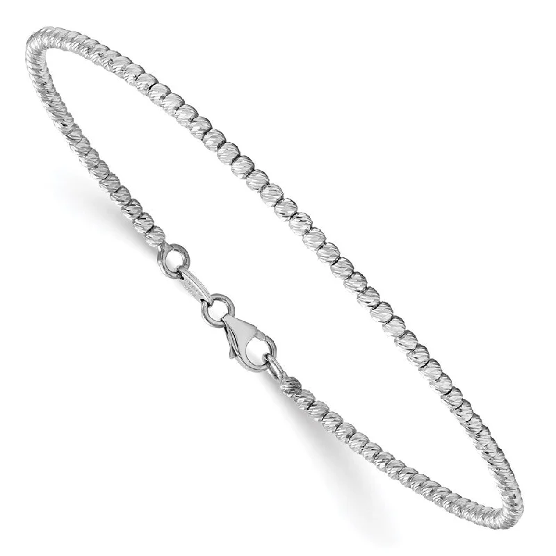 Women’s diamond bangles-14k White Gold 2mm Diamond-Cut Beaded Bracelet, 7"