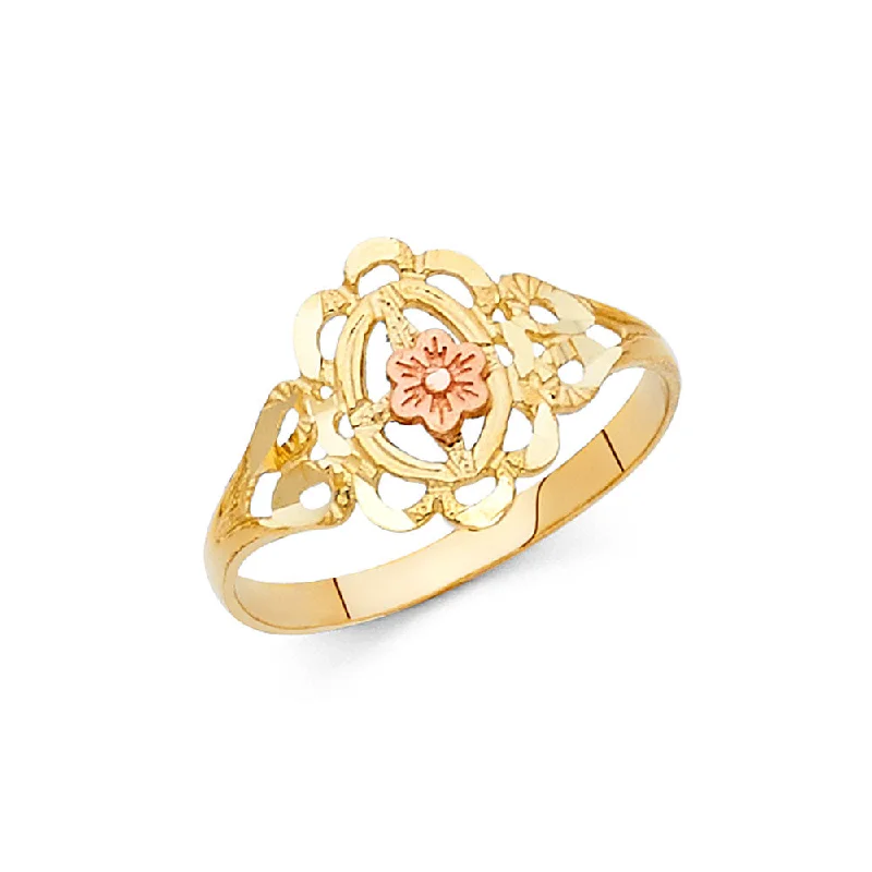 Women’s antique rings-14K Solid Gold Fancy Flower Ring