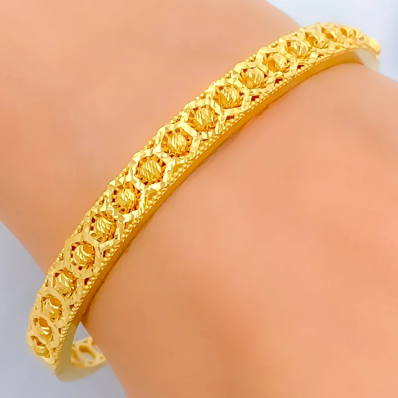 Women’s classic gold bangles-Striking Reflective Orb 22k Gold Bangle Bracelet