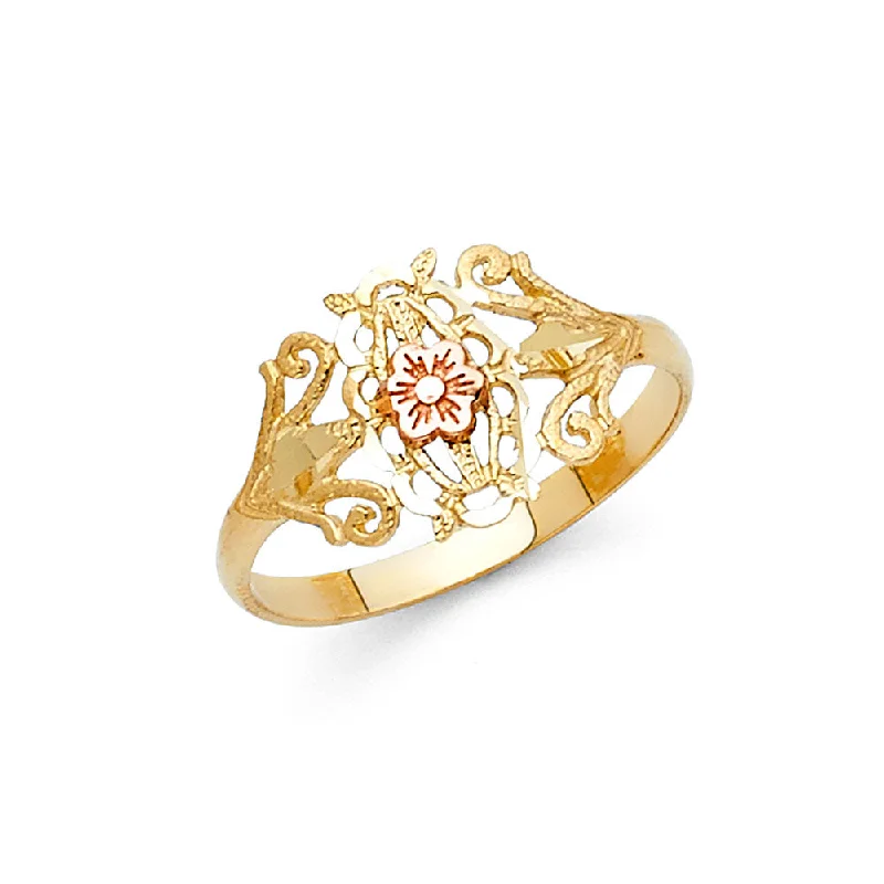 Women’s vintage rings-14K Solid Gold Fancy Flower Ring