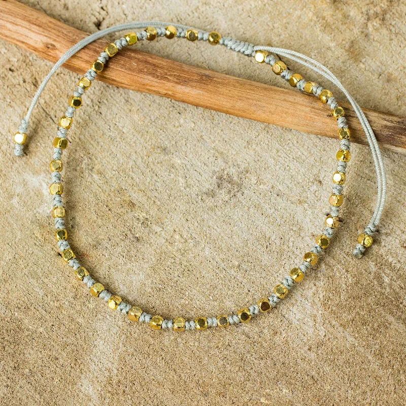 Women’s sparkling bangles-Grey Boho Chic Fair Trade Handcrafted Gold Accent Macrame Bracelet