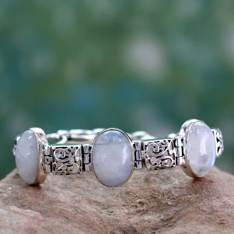 Women’s gold bangles-Floral Legends Artisan Crafted Moonstone Sterling Silver Bracelet