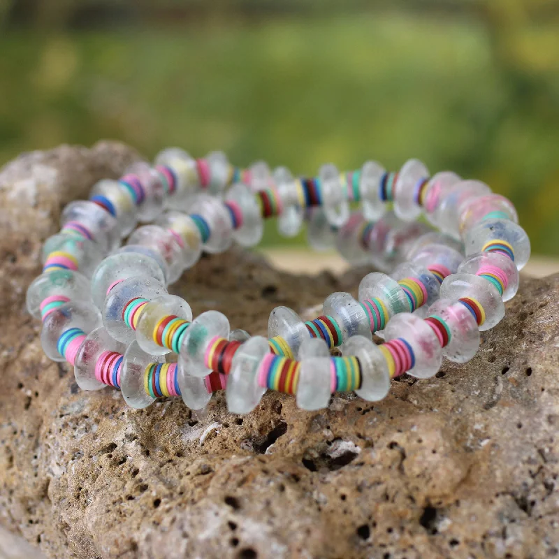 Women’s pearl bracelets-Odo Akoma Hand Made Recycled Glass Stretch Bracelets (Pair)