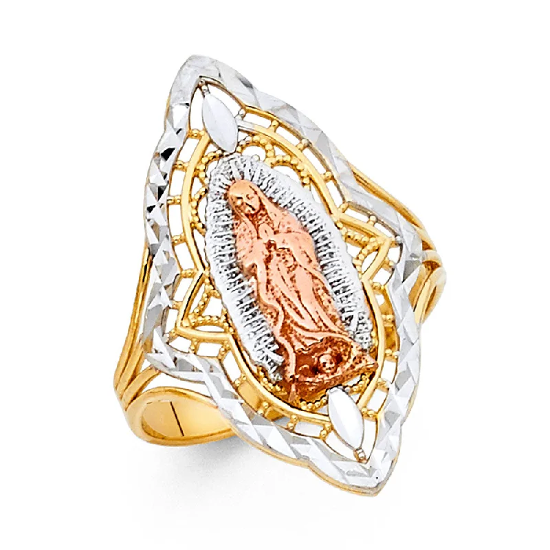 Women’s gemstone rings-14K Solid Gold Guadalupe Religious Ring