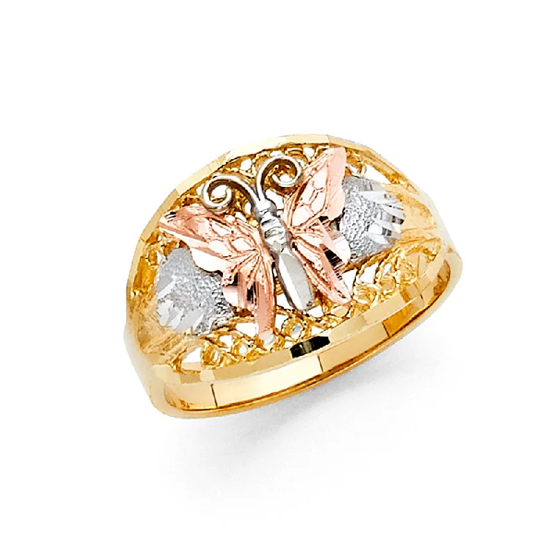 Women’s elegant wedding rings-14K Solid Gold Fancy Butterfly Ring