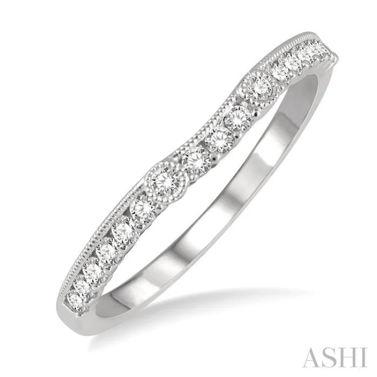 Women’s engagement rings with a twist design-1/4 ctw Arched Center Round Cut Diamond Wedding Band in 14K White Gold