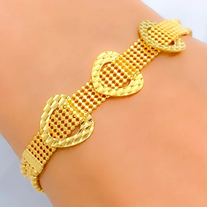 Women’s diamond bangles-Dazzling Triple Heart 22k Gold Bracelet