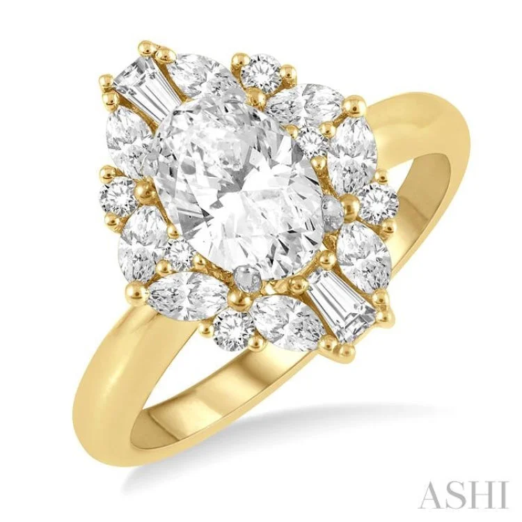 Women’s cushion cut engagement rings-5/8 ctw Marquise Shape Oval, Baguette and Round Cut Diamond Semi-Mount Engagement Ring in 14K Yellow and White Gold