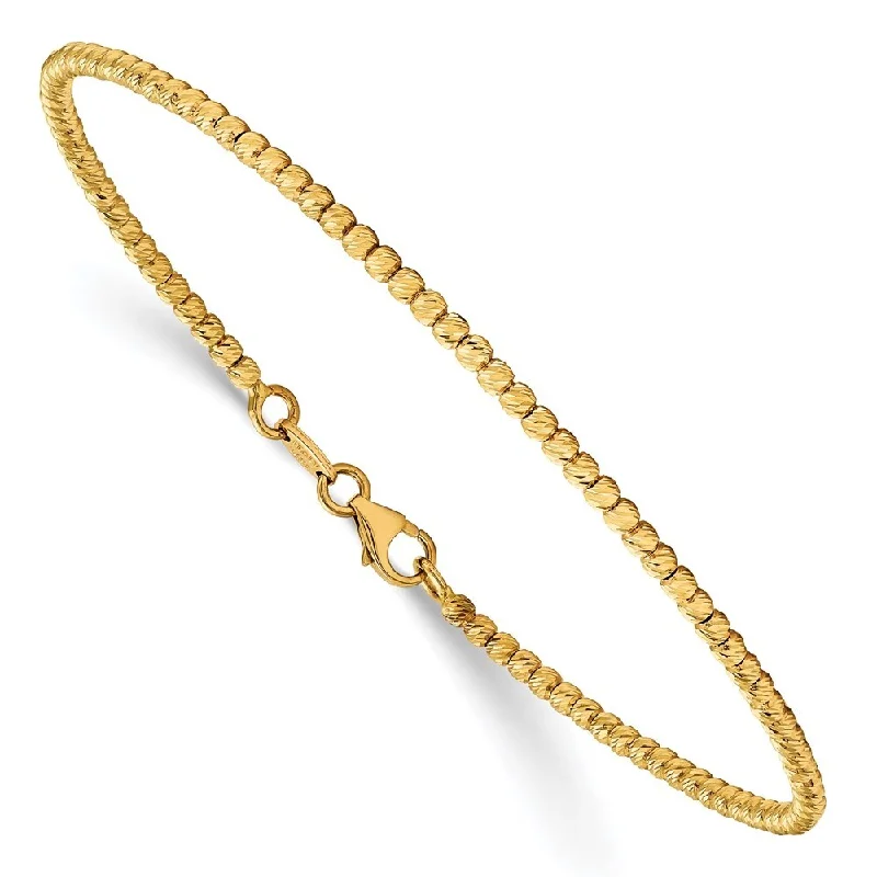 Women’s wide bangles-14k Yellow Gold 2.5mm Polished Diamond-Cut Beaded Bracelet, 7"