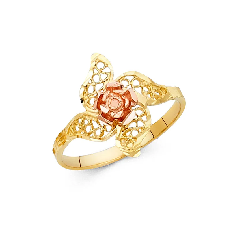 Women’s princess cut rings-14K Solid Gold Fancy Star Flower Ring