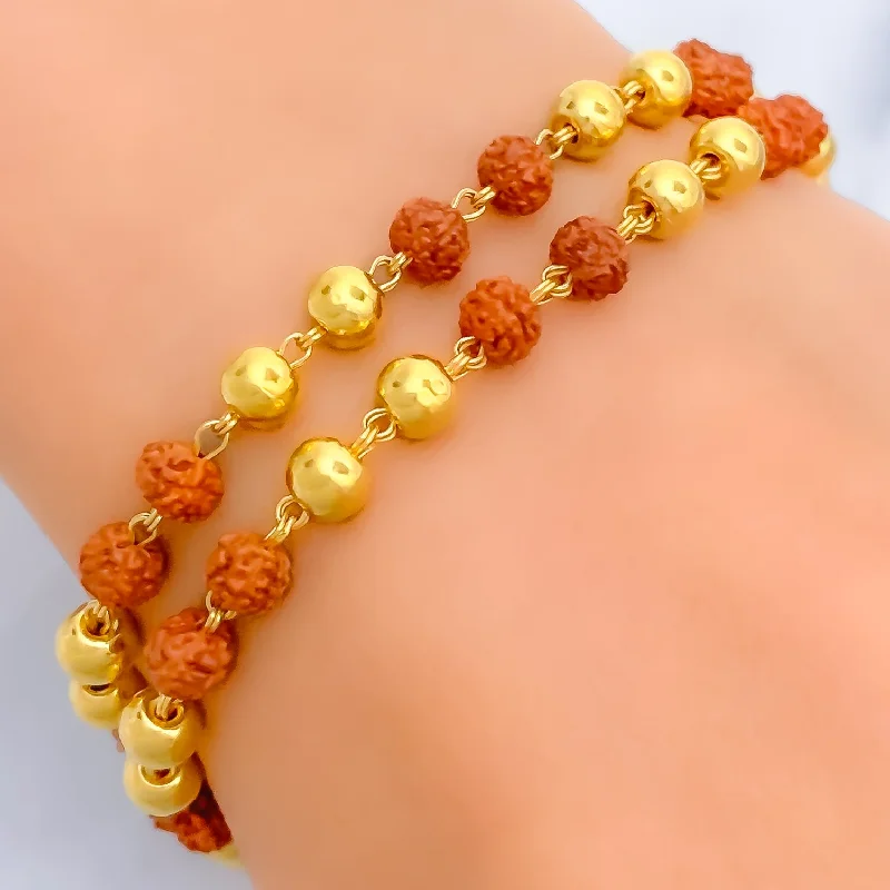 Women’s minimalist bangle bracelets-Magnificent Alternating 22k Gold Rudraksh Bracelet