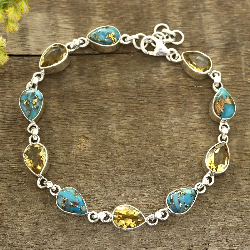 Women’s silver cuff bracelets-Tears of India Citrine Link Bracelet from India