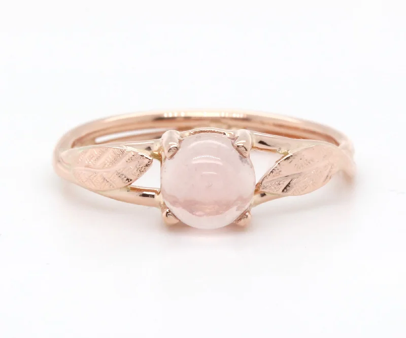 Women’s platinum diamond rings-Rose Quartz Leaf Rose Gold Dainty Floral Ring