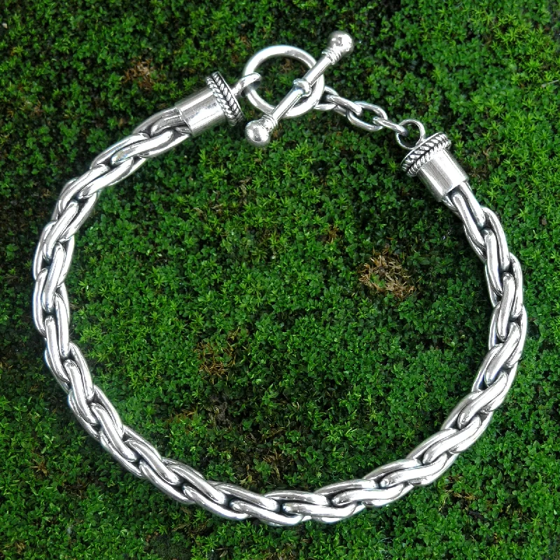 Women’s cuff bracelets-Twist Sphere Handmade Braided Sterling Silver Chain Bracelet