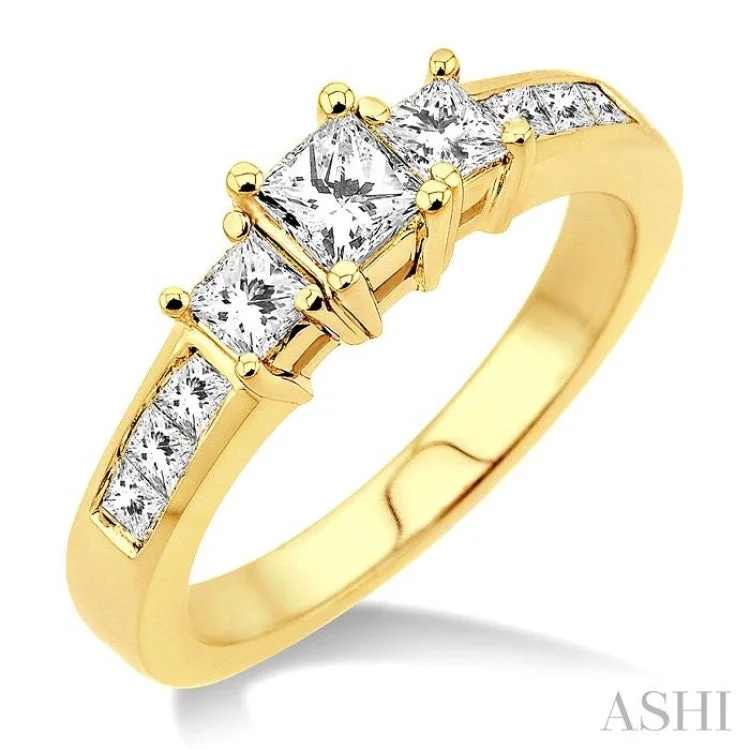 Women’s silver engagement rings-1 Ctw Nine Stone Princess Cut Diamond Engagement Ring in 14K Yellow Gold