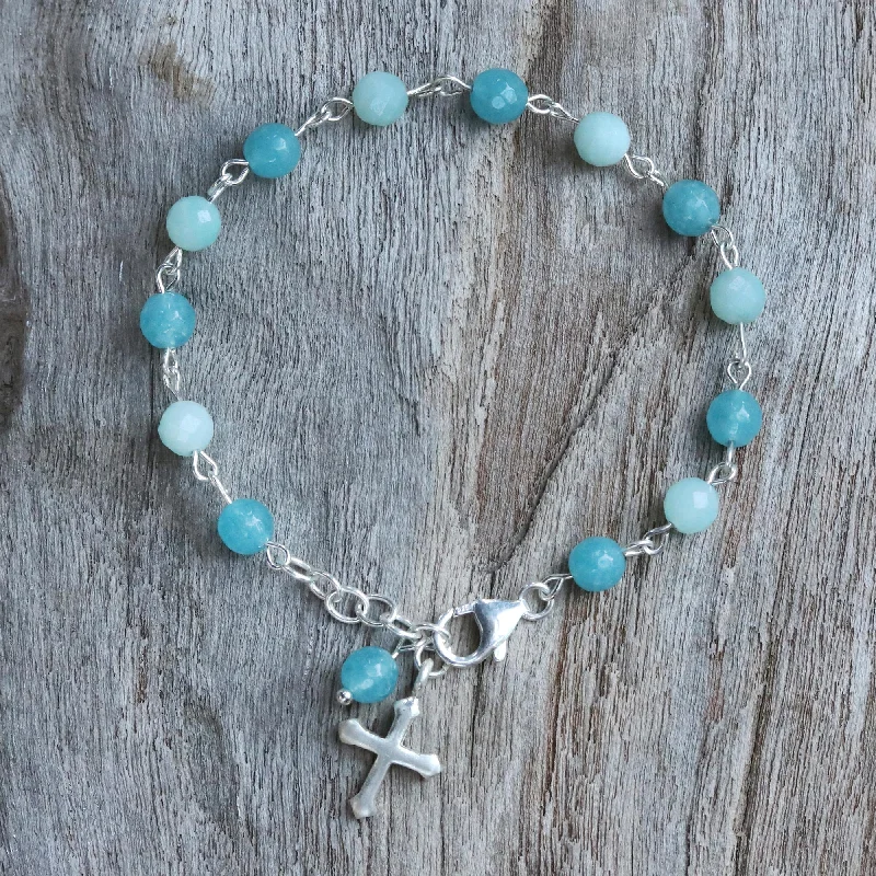 Women’s simple gold bangles-Flying Cross Amazonite and Quartz Cross Bracelet from Thailand