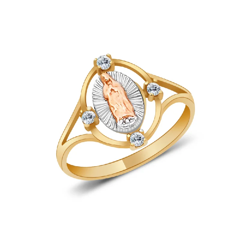 Women’s boho rings-14K Solid Gold CZ Religious Ring