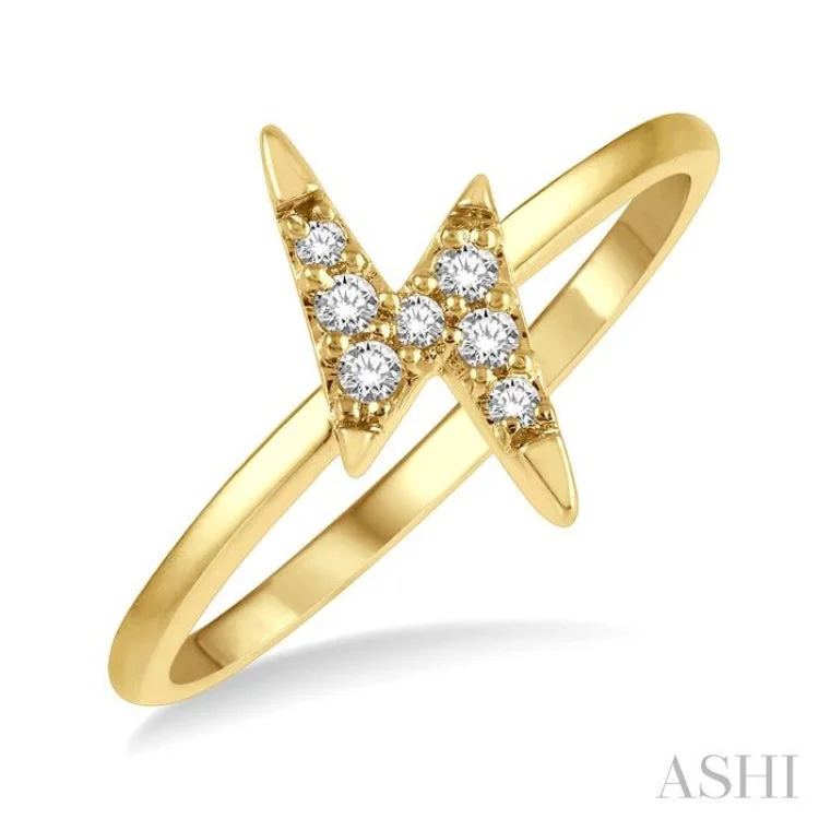 Women’s custom engagement rings-1/10 Ctw Lightning Bolt Round Cut Diamond Petite Fashion Ring in 10K Yellow Gold