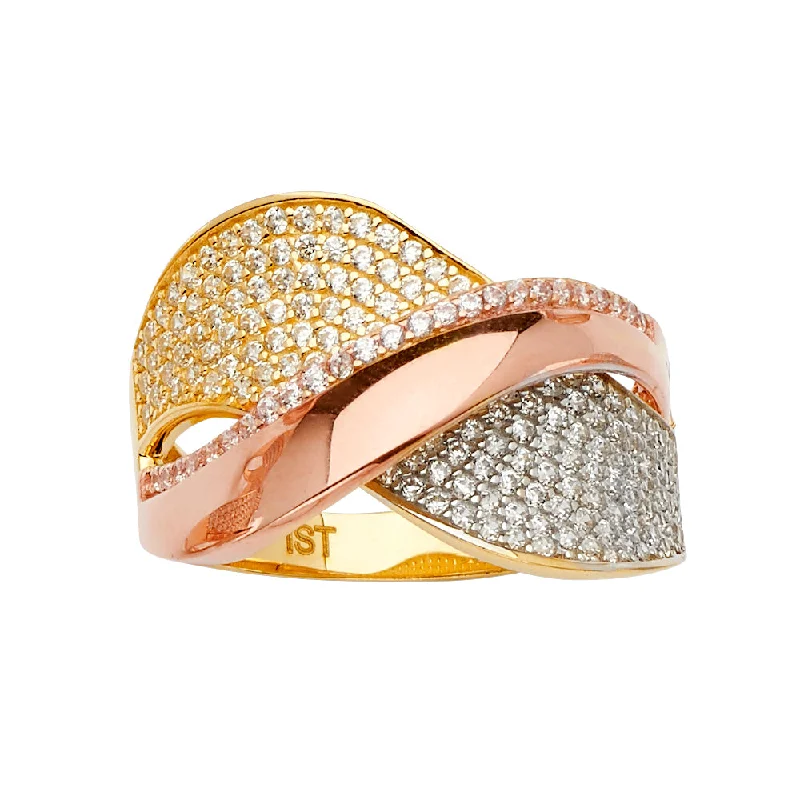 Women’s statement rings-14K Solid Gold Multi Line Channel Set CZ Ring