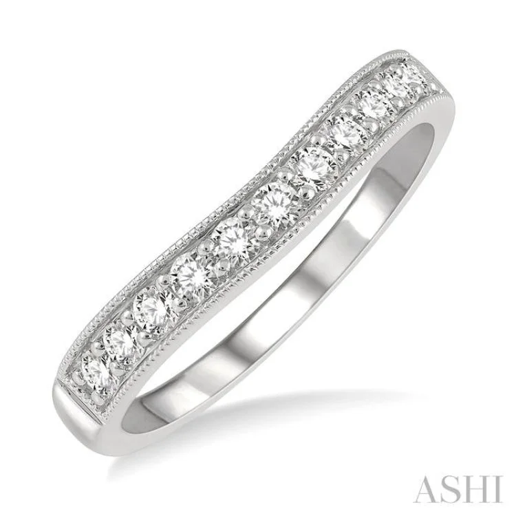 Women’s art deco engagement rings-1/3 Ctw Arched Round Cut Diamond Wedding Band in 14K White Gold