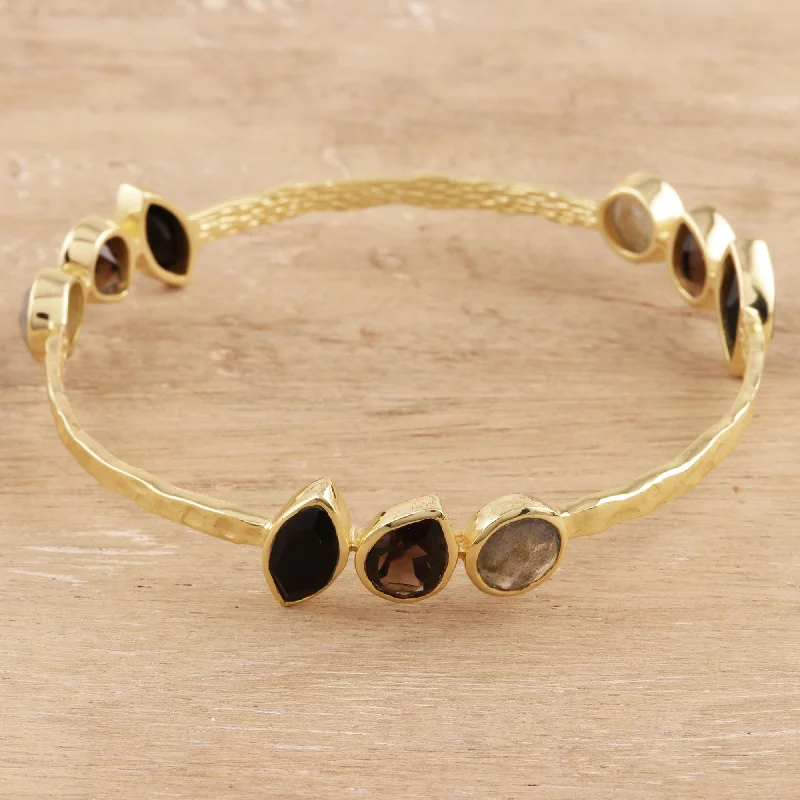 Women’s elegant bracelets-Harmonious Sparkle Gold Plated Multi-Gemstone Bangle Bracelet from India