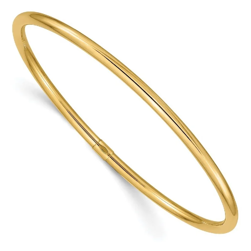 Women’s handmade bracelets-Curata 14k Yellow Gold Slip on Hollow tube 3mm Polished Round Tube Bangle Bracelet