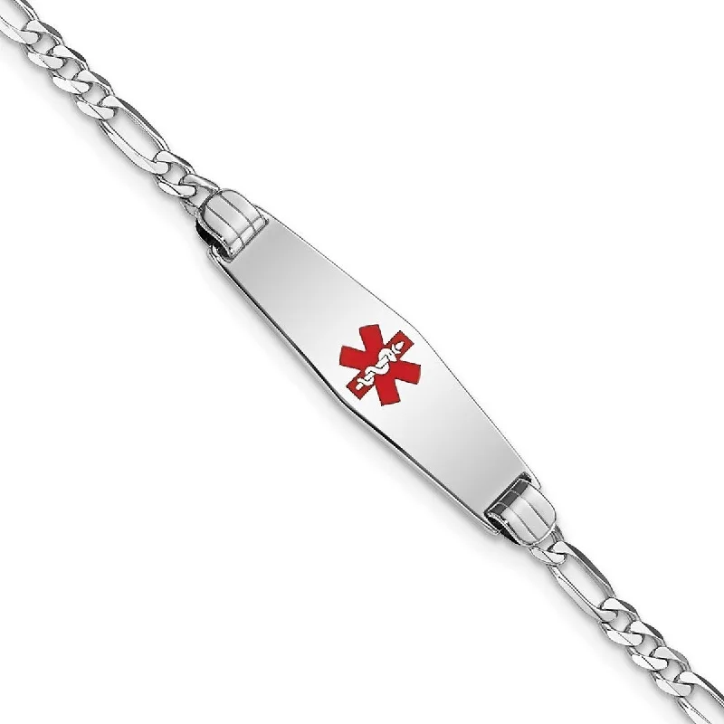 Women’s engraved bracelets-Curata 14k White Gold 7.5mm Engravable Medical Red Enamel Figaro Link ID Bracelet