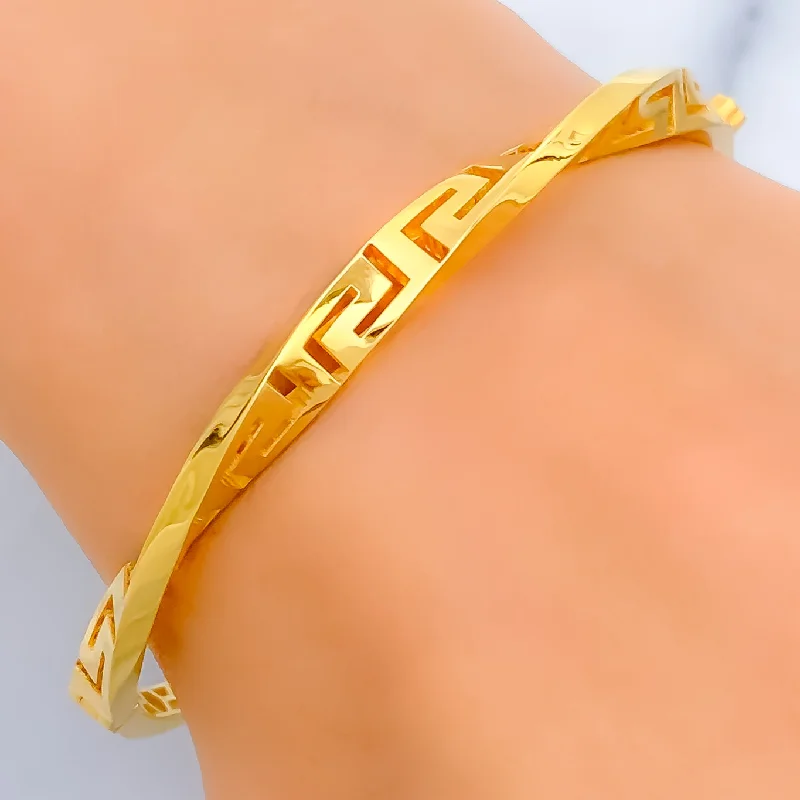 Women’s custom bracelets-Twisted Glistening 22k Gold Bangle Bracelet