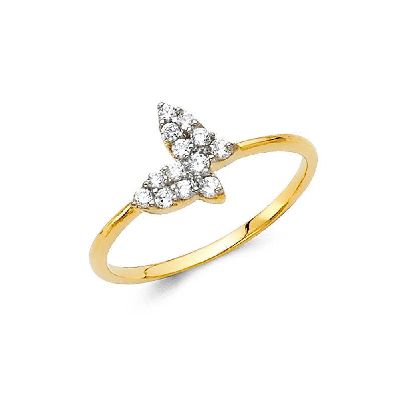 Women’s engraved rings-14K Solid Gold Fancy CZ Butterfly Statement Ring