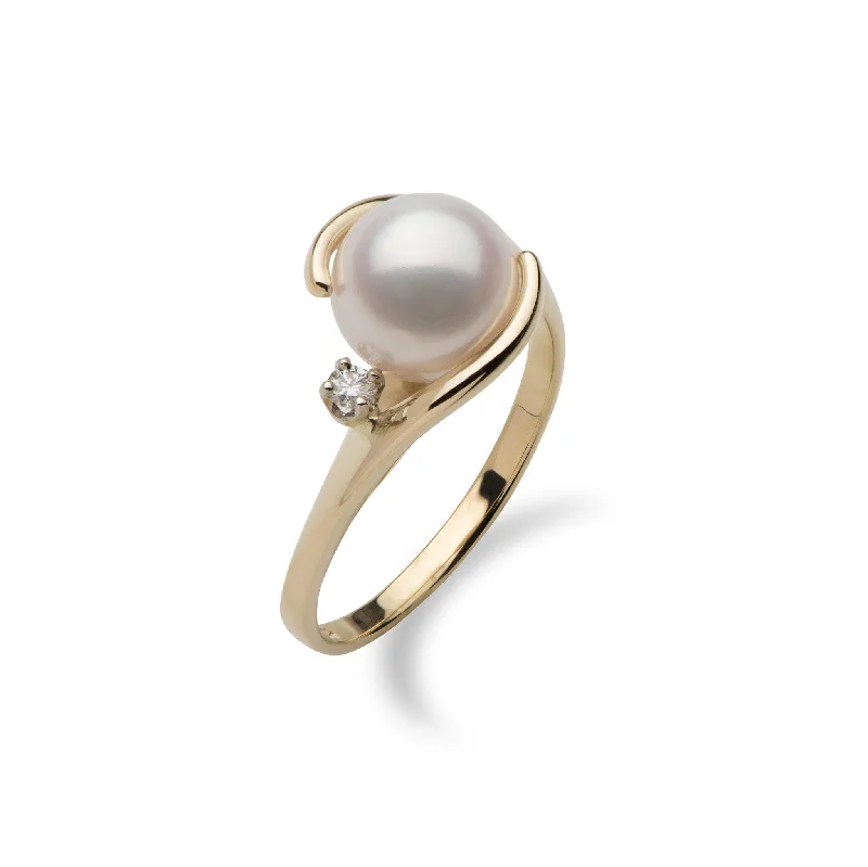 Women’s solitaire engagement rings-Akoya Pearl Ring in Gold with Diamond - 8mm