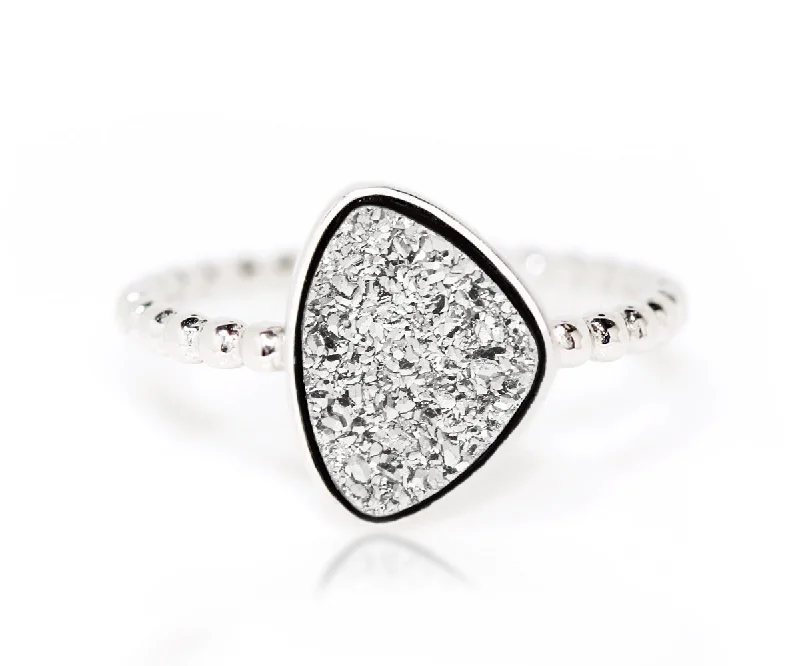 Women’s diamond eternity rings-Trillion Platinum Druzy Ring