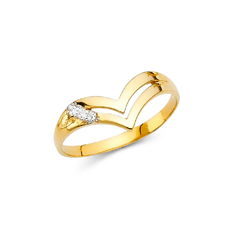 Women’s bold gemstone rings-14K Solid Gold CZ Fancy V Shaped Ring