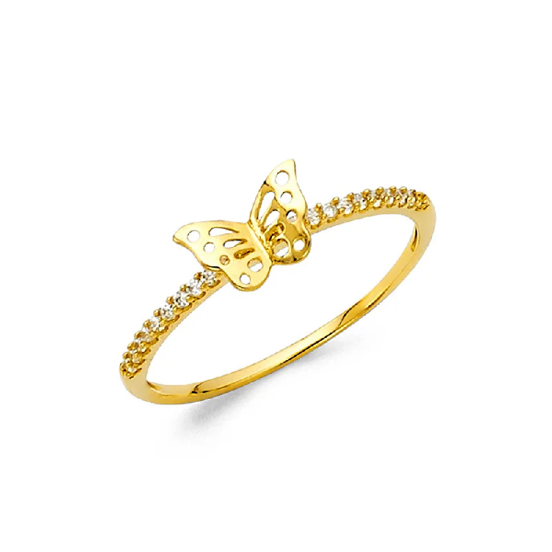 Women’s vintage-inspired rings-14K Solid Gold CZ Small Butterfly Fancy Ring