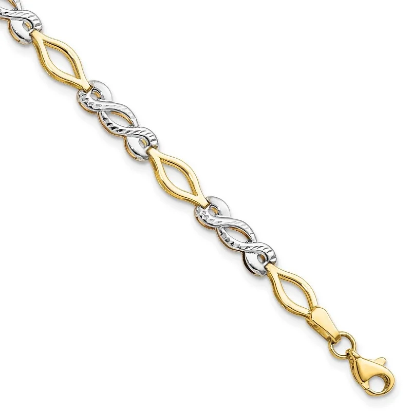 Women’s colorful bracelets-Curata 10k Two tone Gold Polished Sparkle Cut Triple Infinity Bracelet 7.5 Inch