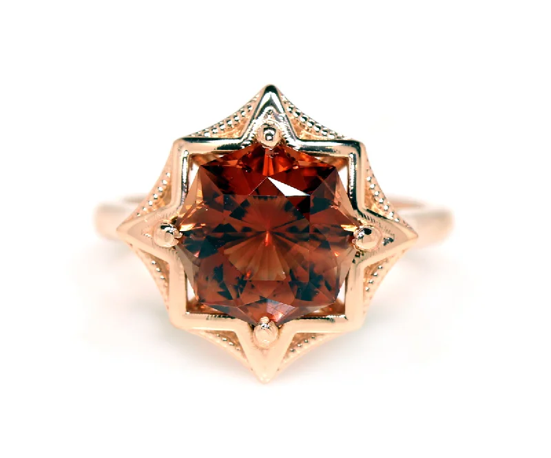 Women’s white diamond rings-Sunstone Starburst Rose Gold Ring