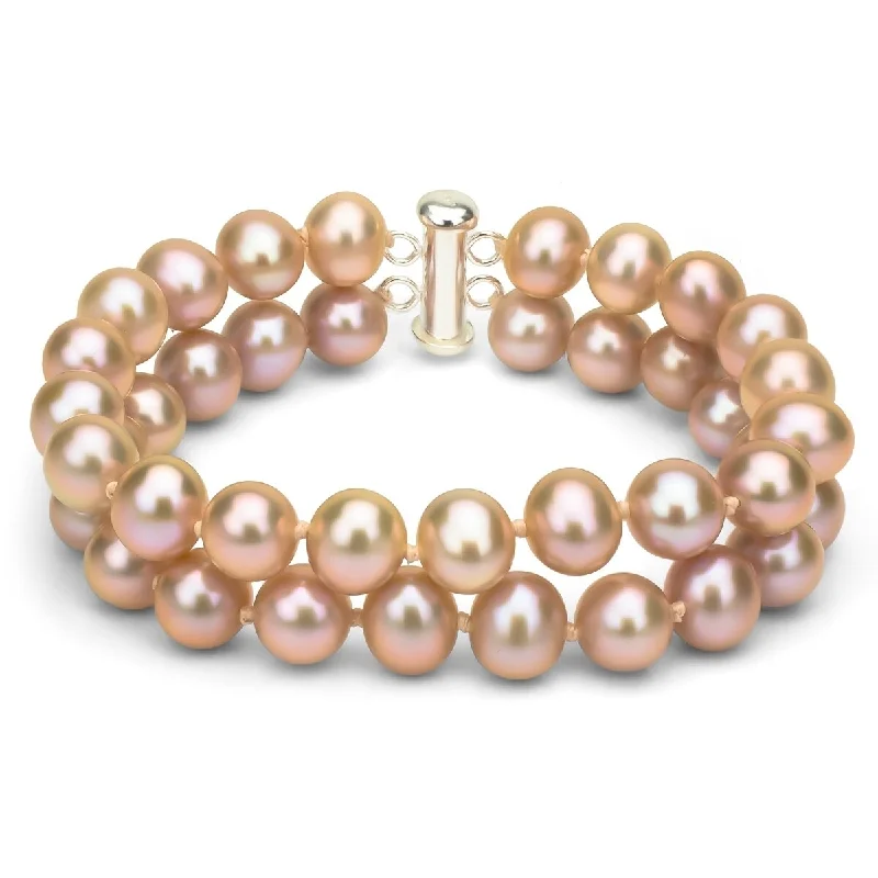 Women’s adjustable bracelets-DaVonna Sterling Silver 2-row Pink Freshwater Cultured Pearl Bracelet, 8-9mm