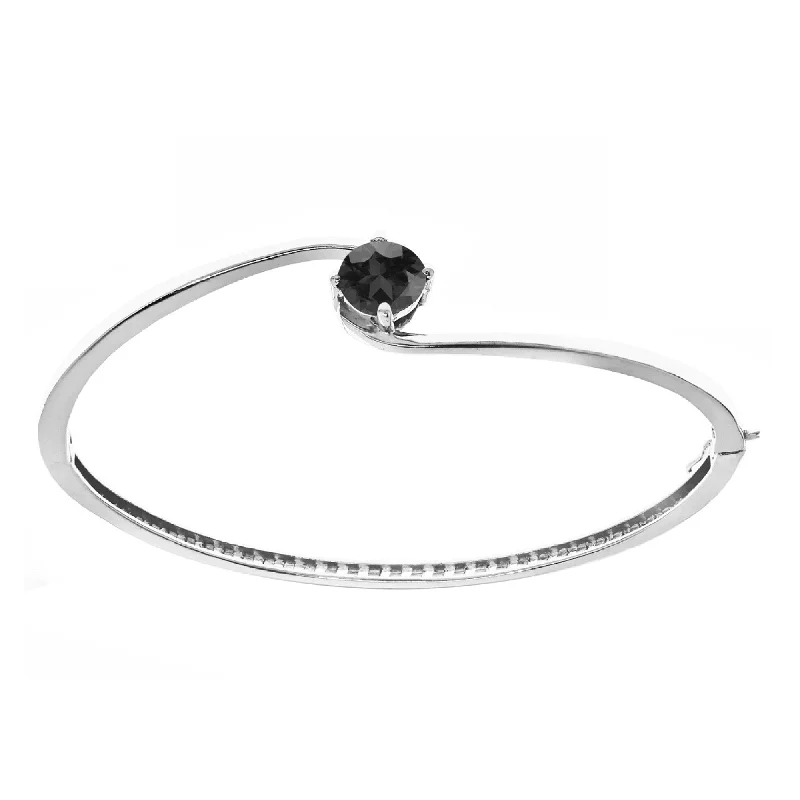 Women’s friendship bracelets-Sterling Silver 2.50 CTTW Natural Black Diamond Bangle Bracelet-7.25"