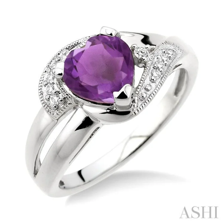 Women’s halo diamond engagement rings-7x7MM Heart Shape Amethyst and 1/20 Ctw Single Cut Diamond Ring in Sterling Silver